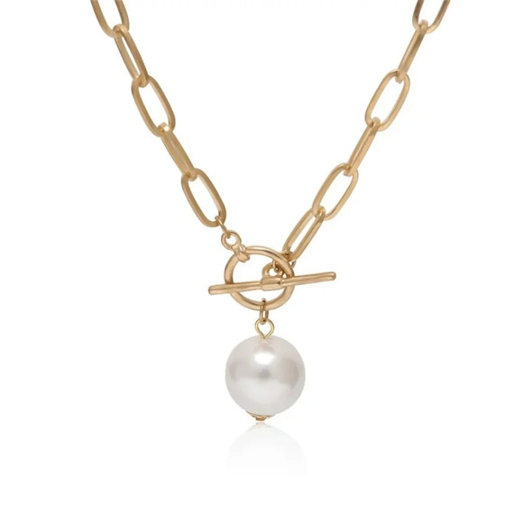 Fashion golden tone chain, Pearl pendant choker / necklace - Picture 3 of 4